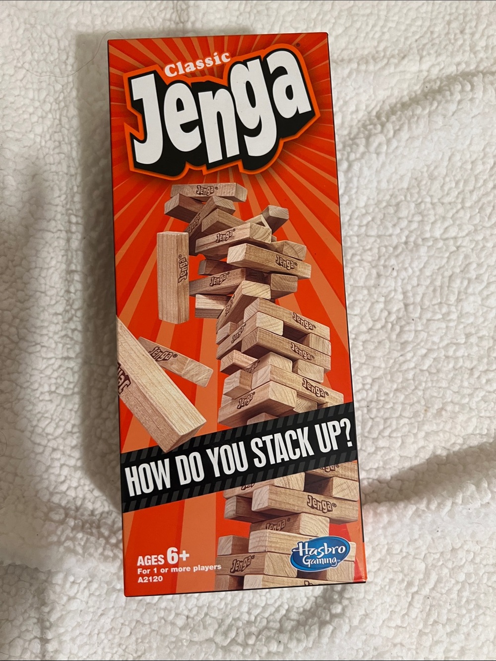 NWT Hasbro Jenga Tower Stacking Game - Orange and Natural Wood